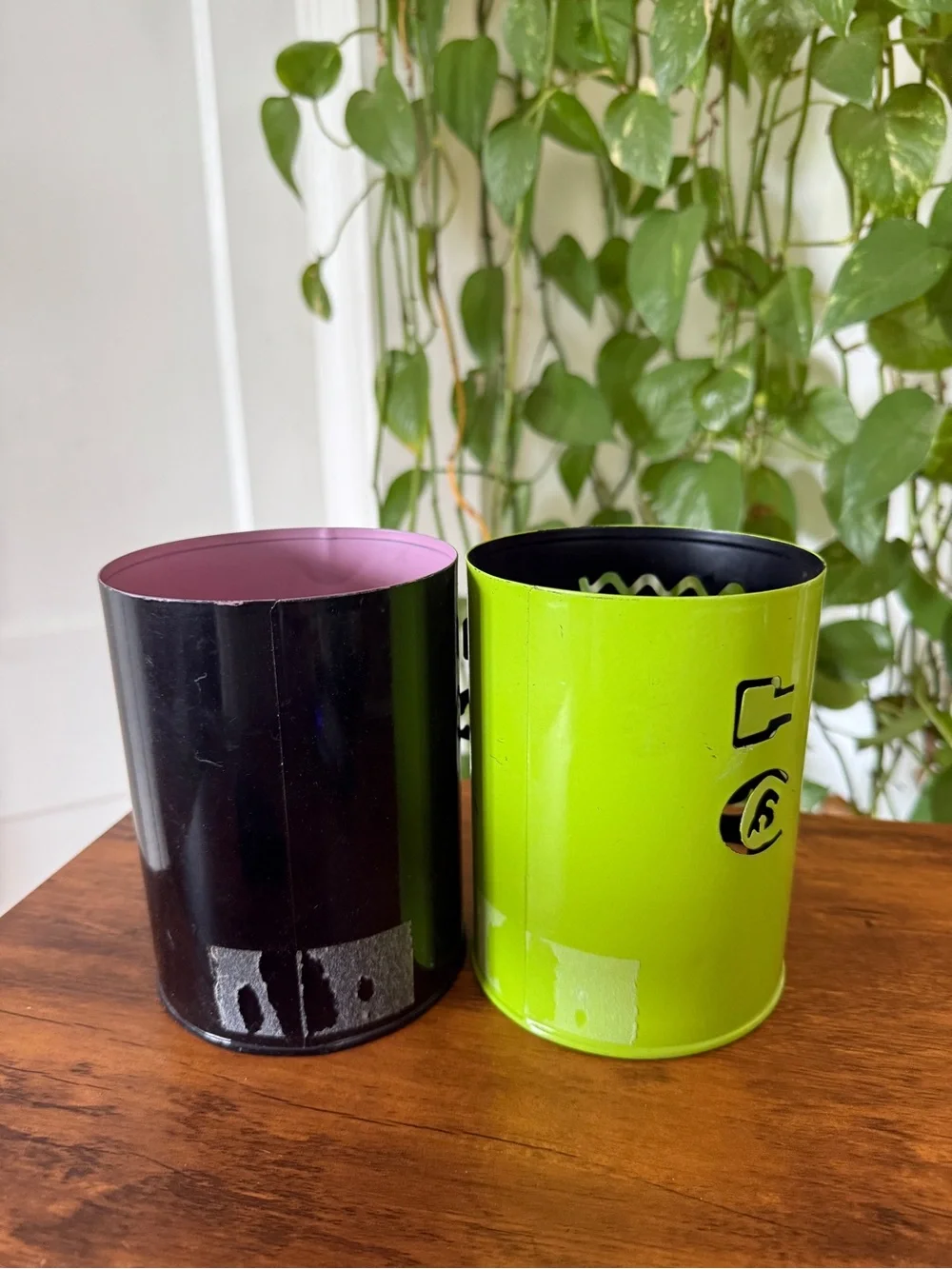 Black Cat and Lime Green Frankenstein Decorative Metal Candle Holders